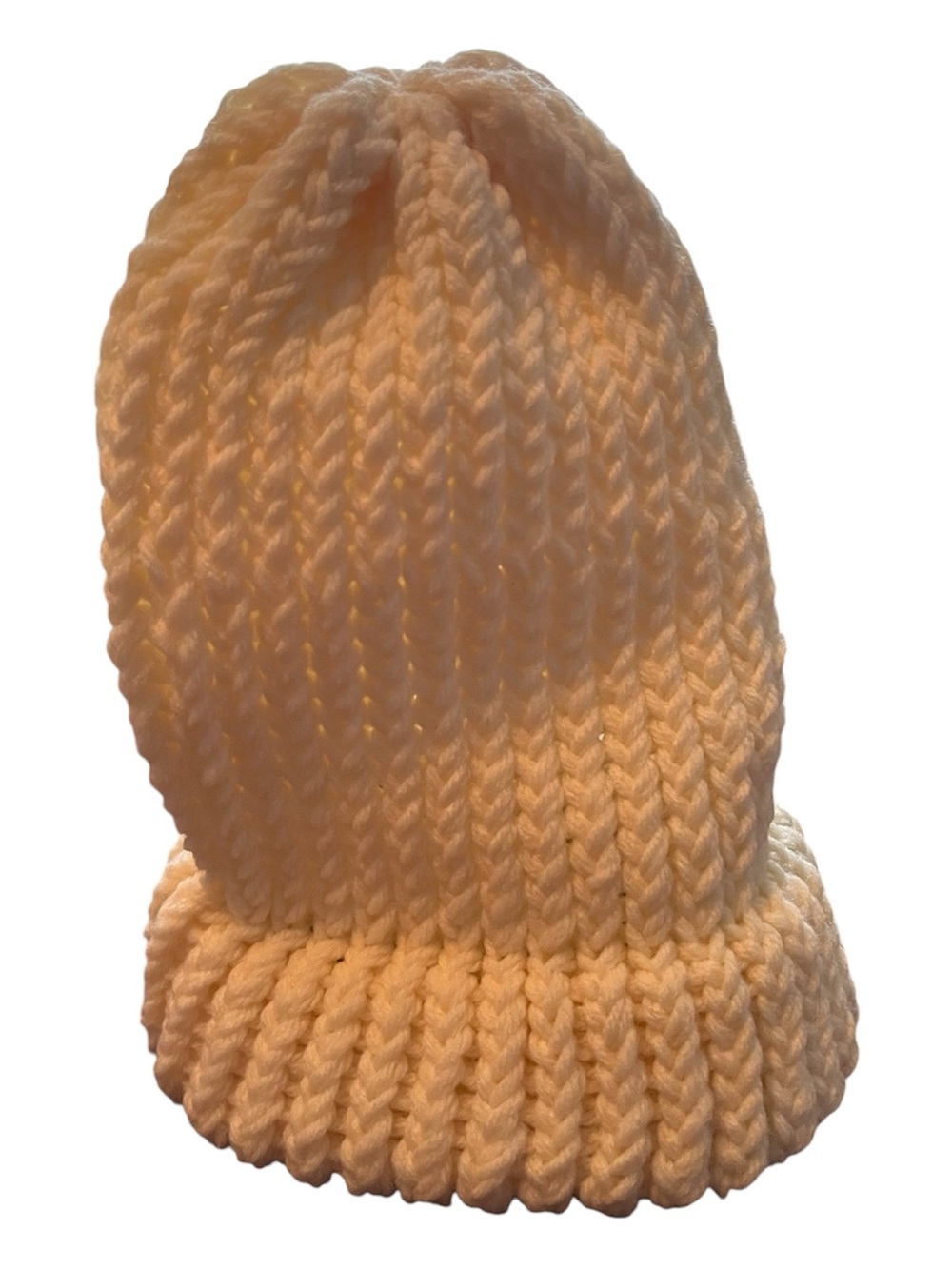 Handmade Crochet Ivory Beanie Adult Medium Large Cuffed Knit Hat Winter Boho - Picture 3 of 9